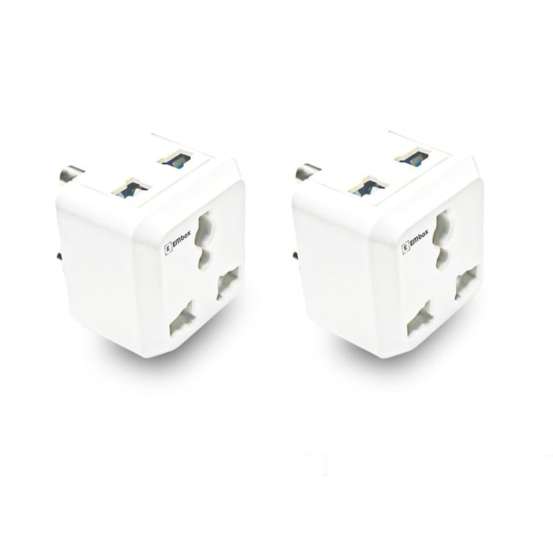 EMBOX محول متعدد المآخذ 6A 3 دبابيس نوع D من Embox متوافق مع الولايات المتحدة والمملكة المتحدة والصين محول مدمج لمآخذ الكهرباء للكمبيوتر المحمول والهاتف والكاميرا عبوة من 6 - Image 1