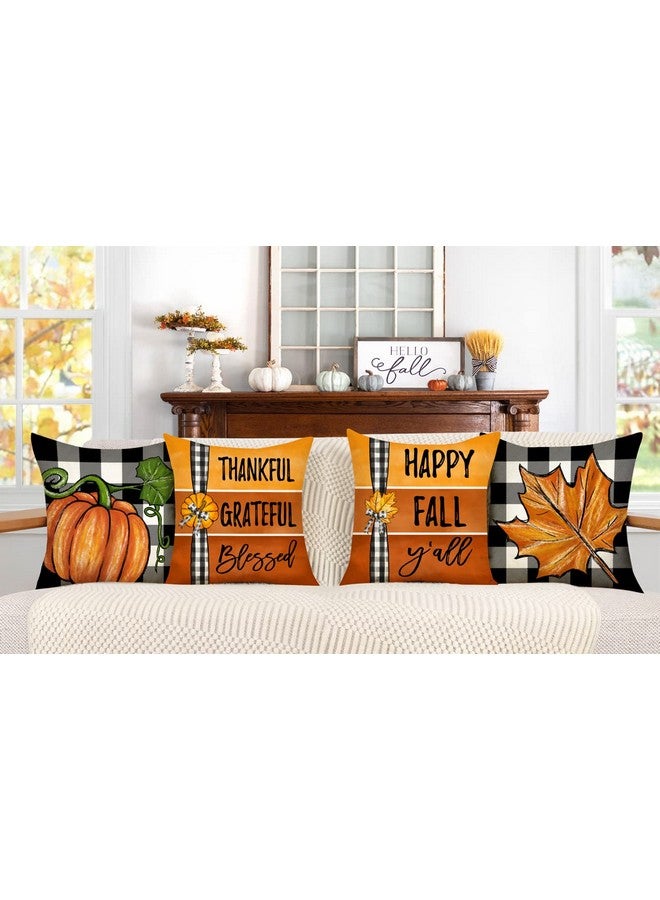 4TH Emotion 4TH Emotion Fall Decor Pillow Covers 18x18 Set of 4 Thanksgiving Buffalo Check Pumpkin Farmhouse Decorations Happy Fall Y'all Outdoor Autumn Pillows Decorative Throw Cushion Case S23F07  - Image 2