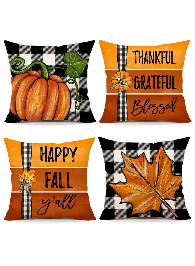 4TH Emotion 4TH Emotion Fall Decor Pillow Covers 18x18 Set of 4 Thanksgiving Buffalo Check Pumpkin Farmhouse Decorations Happy Fall Y'all Outdoor Autumn Pillows Decorative Throw Cushion Case S23F07  - Image 1