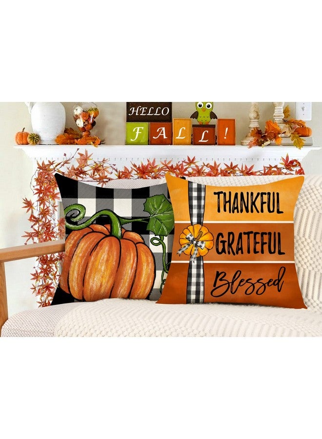 4TH Emotion 4TH Emotion Fall Decor Pillow Covers 18x18 Set of 4 Thanksgiving Buffalo Check Pumpkin Farmhouse Decorations Happy Fall Y'all Outdoor Autumn Pillows Decorative Throw Cushion Case S23F07  - Image 3