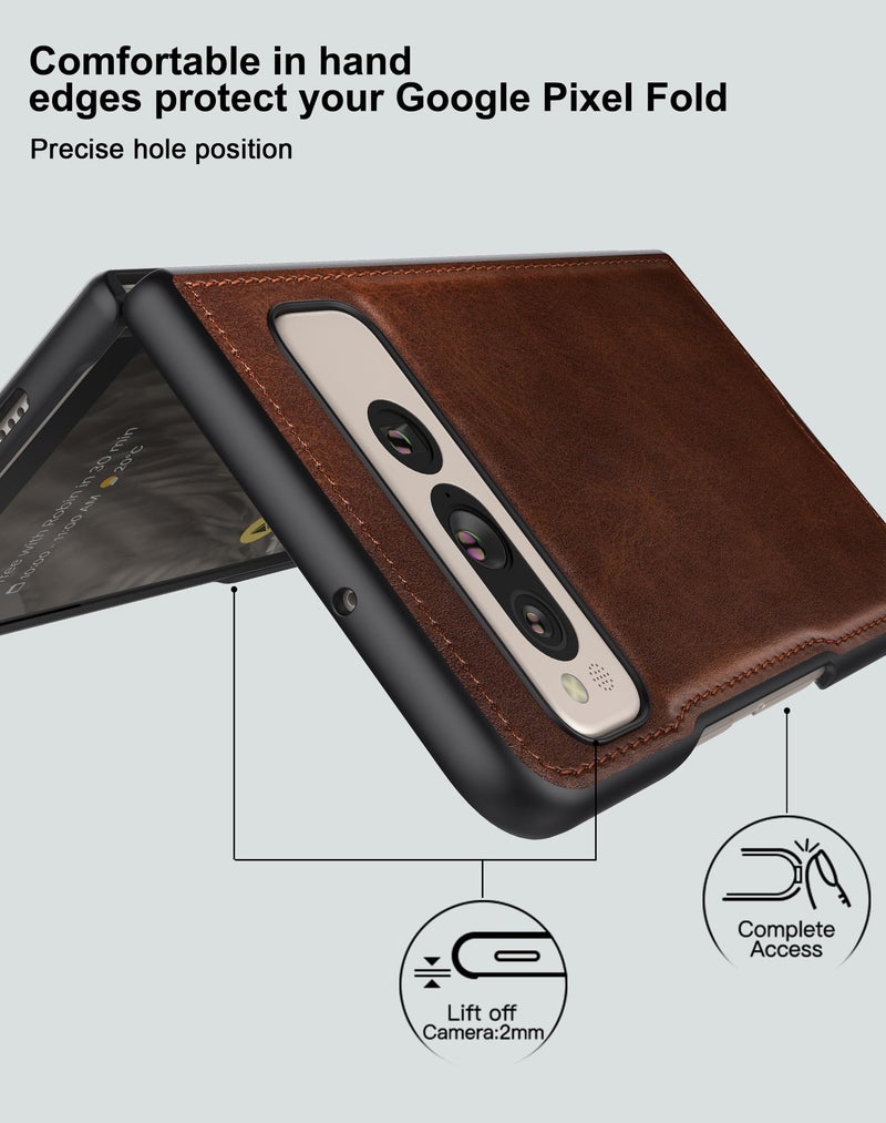 Foluu for Google Pixel Fold Case, Leather Case, PU Leather + Hard PC Shell Ultra Thin Slim Durable Protective Phone Case Cover for Google Pixel Fold 2023 (Brown) - Image 2