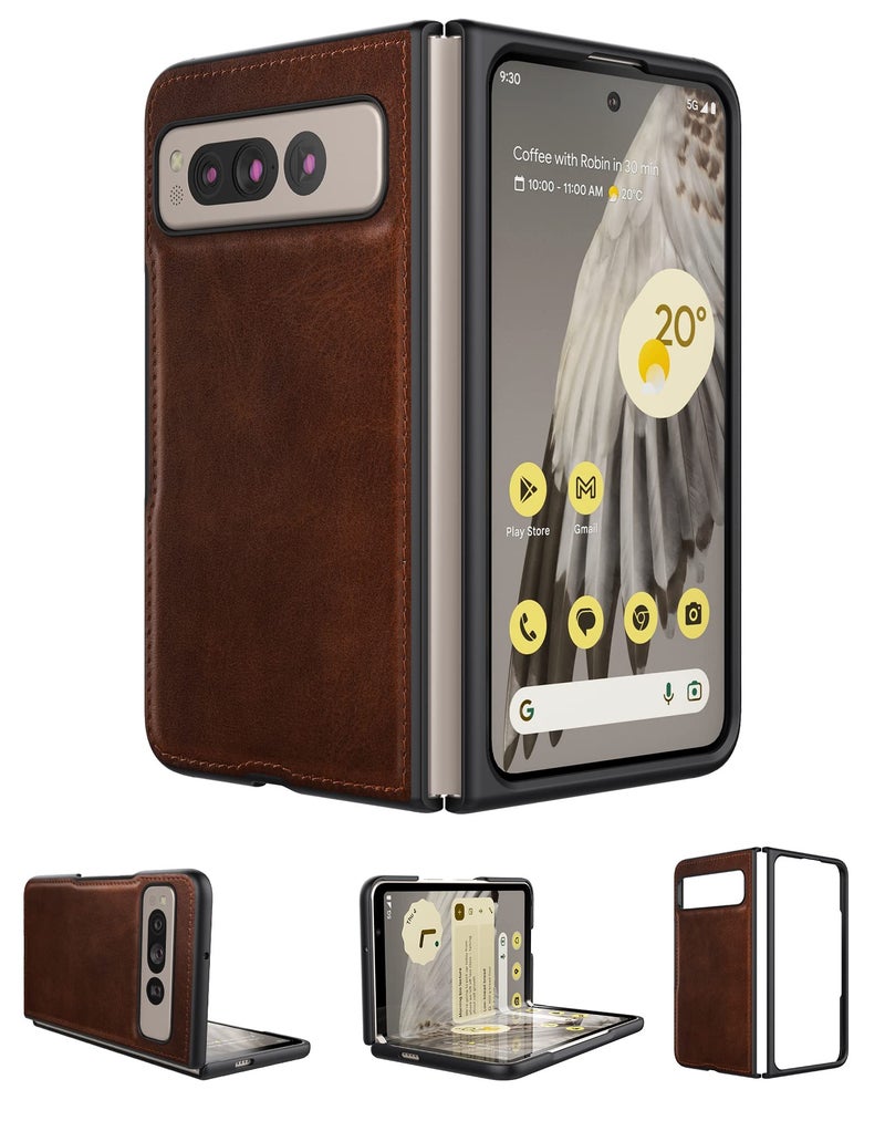 Foluu for Google Pixel Fold Case, Leather Case, PU Leather + Hard PC Shell Ultra Thin Slim Durable Protective Phone Case Cover for Google Pixel Fold 2023 (Brown) - Image 1