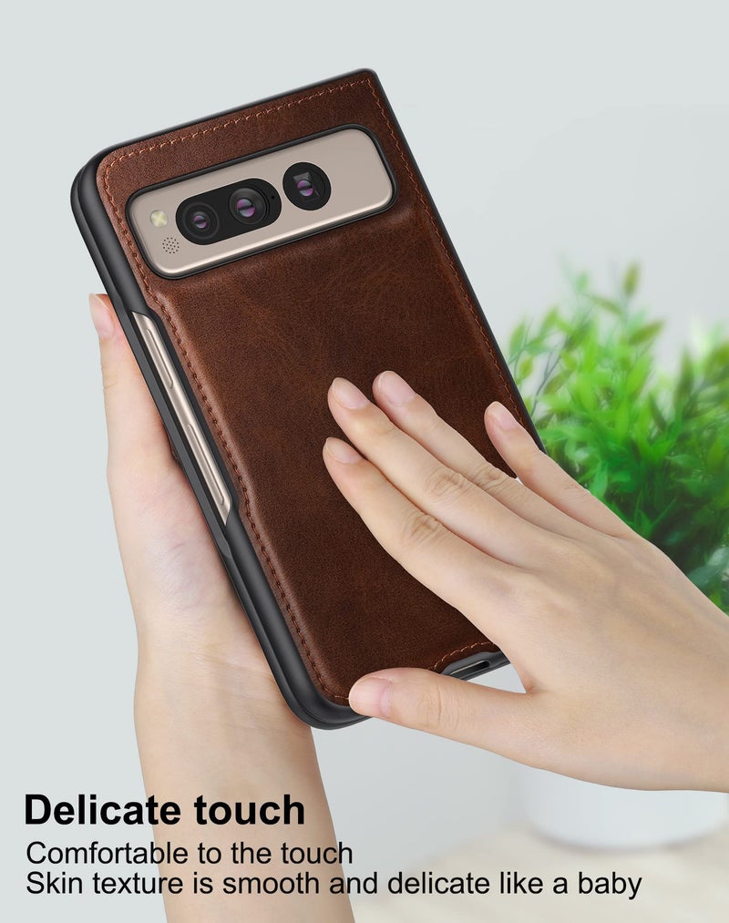 Foluu for Google Pixel Fold Case, Leather Case, PU Leather + Hard PC Shell Ultra Thin Slim Durable Protective Phone Case Cover for Google Pixel Fold 2023 (Brown) - Image 4
