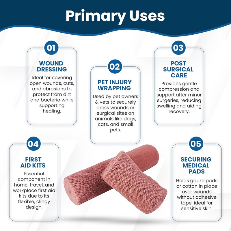 JorVet Brown Cling Gauze - 6" x 5 Yards, 12 Rolls of Non-Sterile Cotton Gauze for Wound Care and Pet Dressing - Image 2