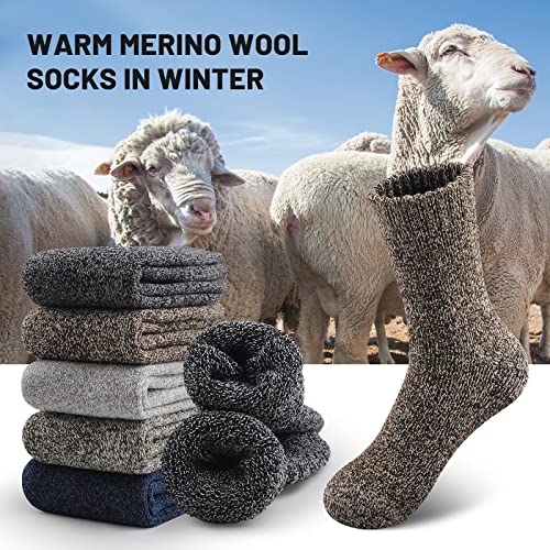 SIMIYA 5 Pairs Merino Wool Socks for Men, Thick Winter Wool Hiking Socks, Warm Breathable Crew Mens Socks (US, Numeric, 7, 13, Regular, Regular, 5pairs-multi Color) - Image 2