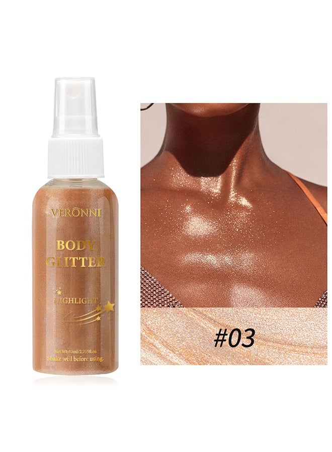 VERONNI Body Glitter Highlight, Shimmering Body Oil, Non-Sticky Shimmer Liquid Luminizer, Non-Greasy, Face & Body Glitter Makeup for Costumes, Cosplay, Rave Festival #03 Golden Brown - Image 1