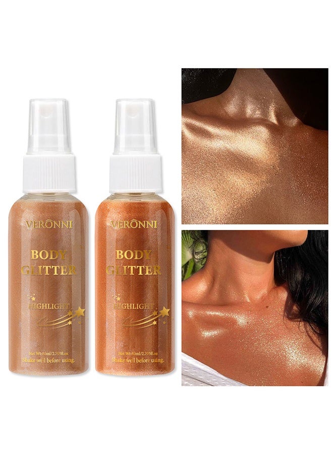 VERONNI Body Glitter Highlight, Shimmering Body Oil, Non-Sticky Shimmer Liquid Luminizer, Non-Greasy, Face & Body Glitter Makeup for Costumes, Cosplay, Rave Festival #03 Golden Brown - Image 2