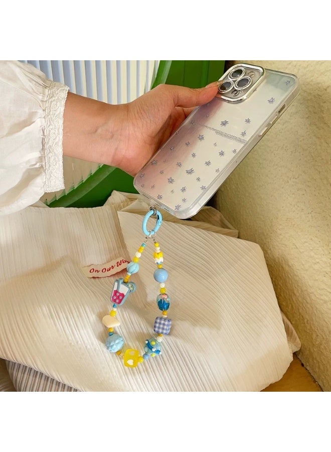 NIBEMINENT Phone Charm/ Chain Strap for Women Girls,Colored Milk Tea Beads Cell Phone Case Lanyard Wrist Strap
