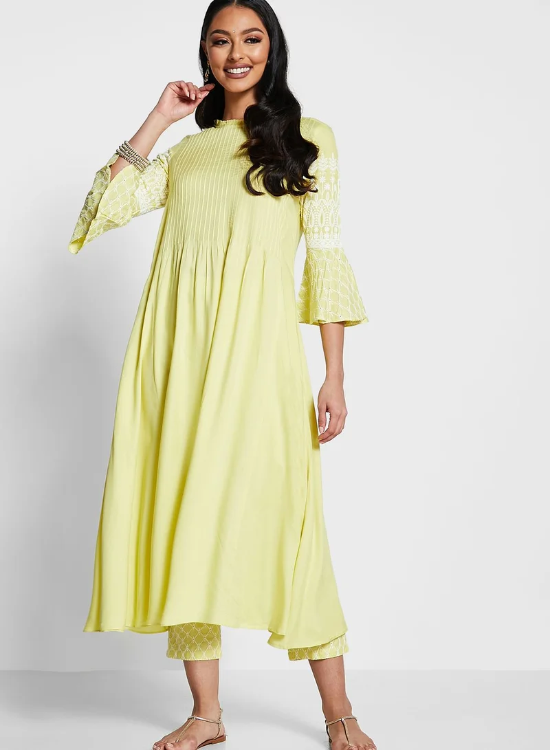 kolaba Ruffle Detail Embroidered Kurti With Pants