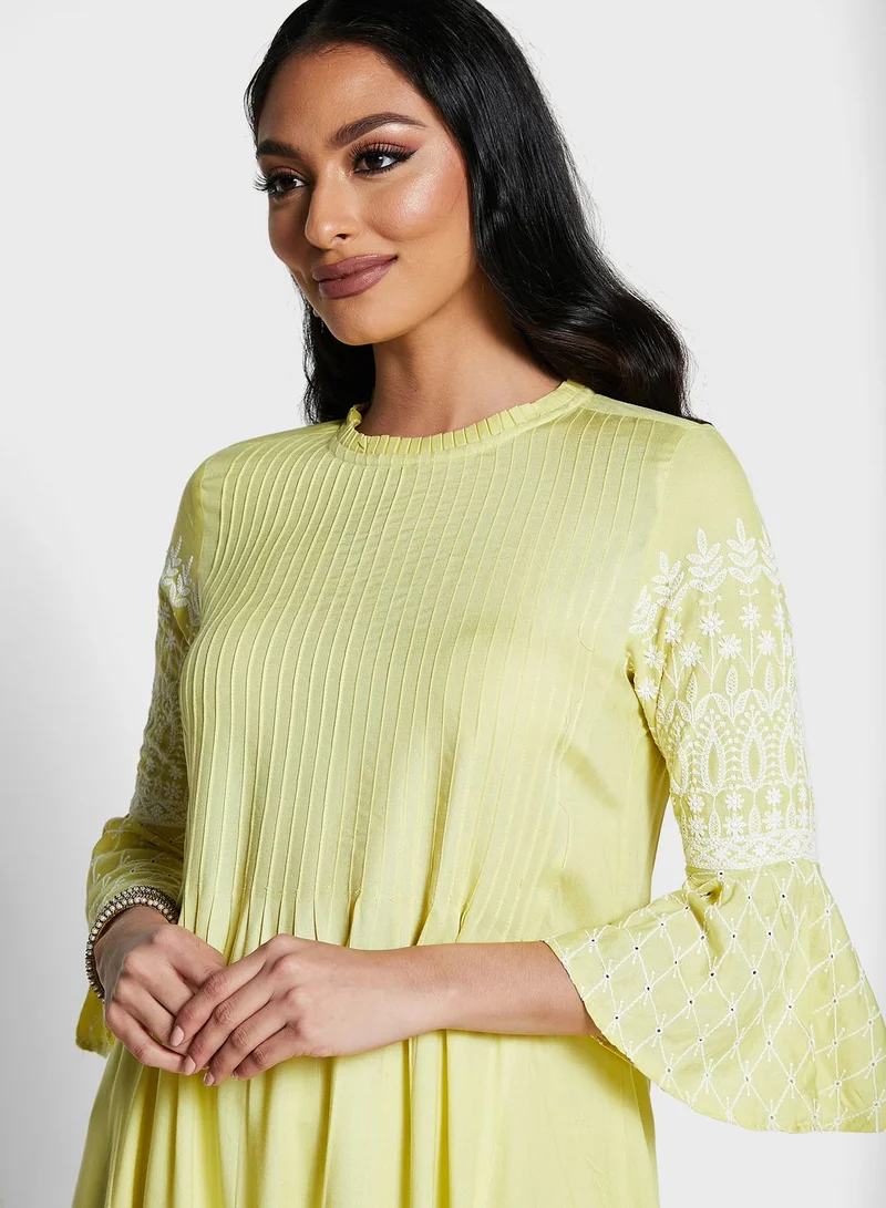 kolaba Ruffle Detail Embroidered Kurti With Pants
