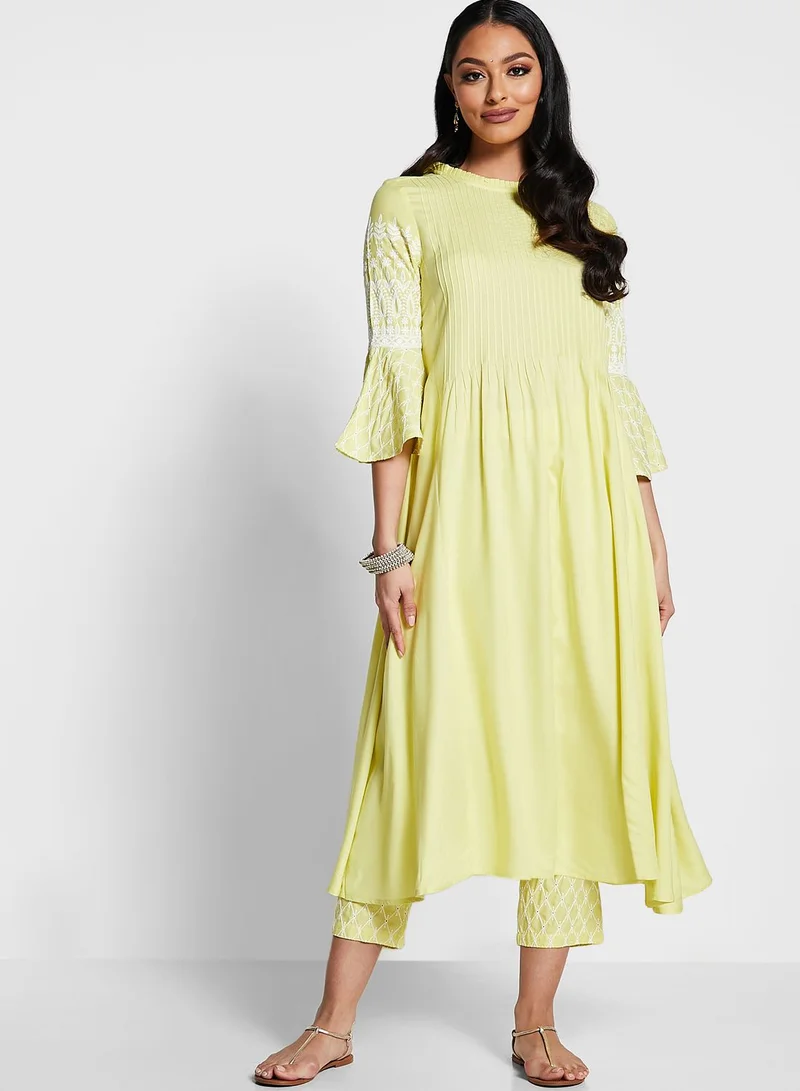 kolaba Ruffle Detail Embroidered Kurti With Pants