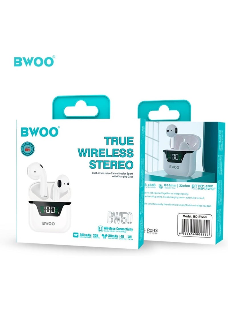 BW50 Wireless Earbuds Bluetooth 5.1, True Wireless Stereo Earphones with Built-in Microphone, 10M Range, Deep Bass Headphones for Android and iOS - Image 2