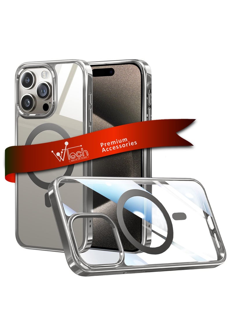 Wtech - Titanium Series Magsafe Wireless Charging Case Cover For Apple iPhone 15 Pro 2023 Grey - Image 1