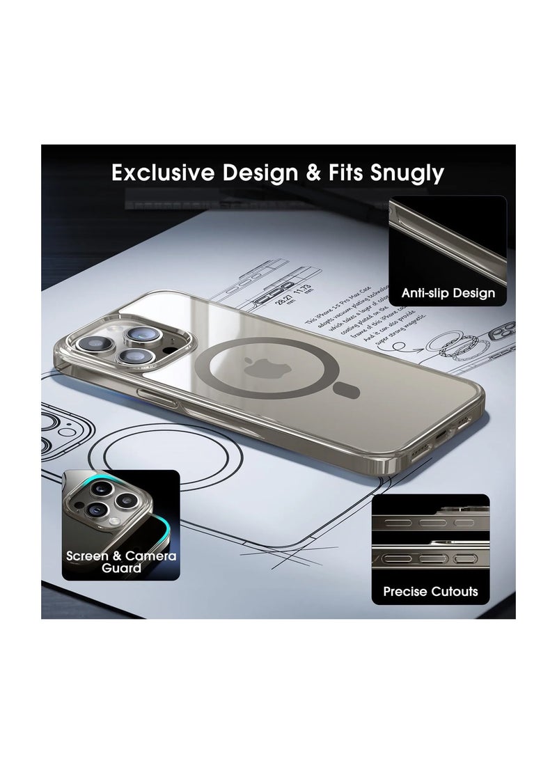 Wtech - Titanium Series Magsafe Wireless Charging Case Cover For Apple iPhone 15 Pro 2023 Grey - Image 1