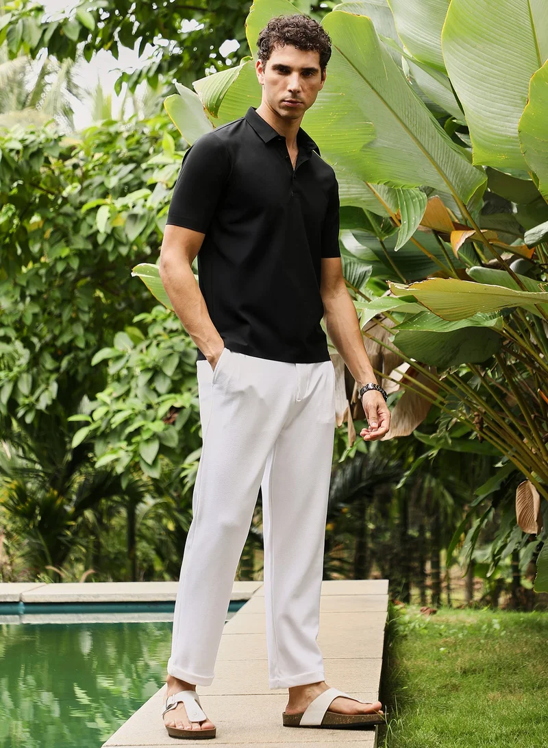 CAHOOT  Men's Obsidian Black Seamless Knit Polo T-Shirt for Men | Best Price UAE