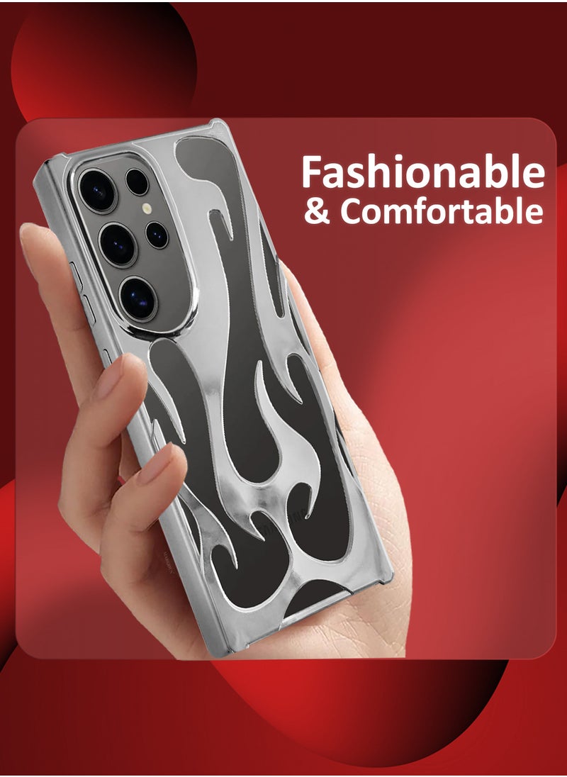 CATANES Galaxy S24 Ultra 2Packs Case Cover Soft TPU and Glossy Flame Design with 3D Shockproof Screen Protector - Silver  - Image 4