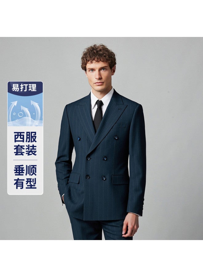 Fapai Top + Pants] Commuting Easy-care Fashion Striped Men's Suit Elastic Waist Straight-leg Trousers Men - Image 2