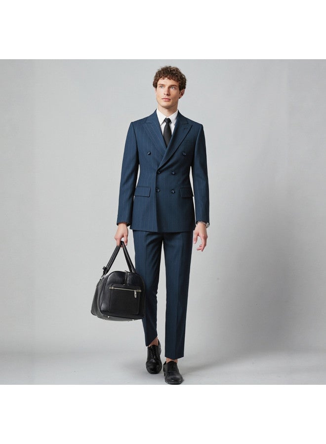 Fapai Top + Pants] Commuting Easy-care Fashion Striped Men's Suit Elastic Waist Straight-leg Trousers Men - Image 4