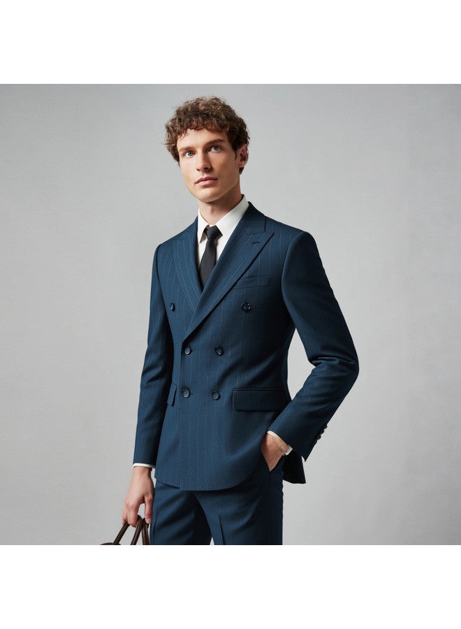 Fapai Top + Pants] Commuting Easy-care Fashion Striped Men's Suit Elastic Waist Straight-leg Trousers Men - Image 3