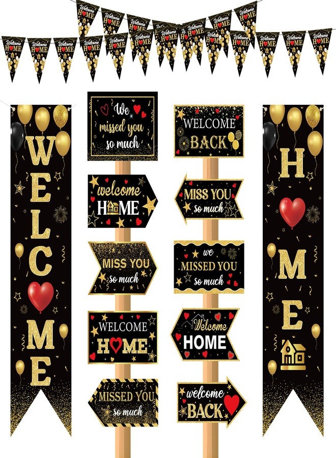 Woosytoo Military Welcome Home Door Banner Decorations Black Gold Welcome Back Home Porch Banner Card for Homecoming Military Return Party Outdoor Indoor Supplies - Image 1