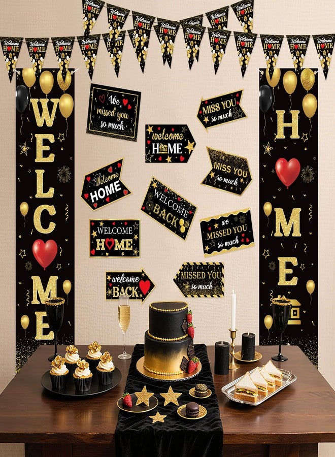 Woosytoo Military Welcome Home Door Banner Decorations Black Gold Welcome Back Home Porch Banner Card for Homecoming Military Return Party Outdoor Indoor Supplies - Image 2