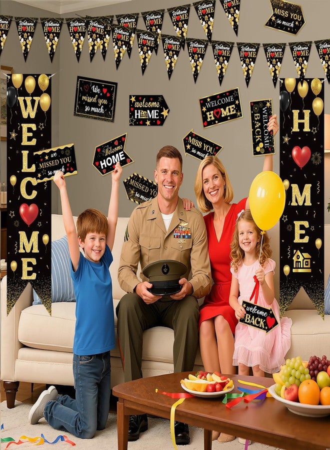 Woosytoo Military Welcome Home Door Banner Decorations Black Gold Welcome Back Home Porch Banner Card for Homecoming Military Return Party Outdoor Indoor Supplies - Image 4