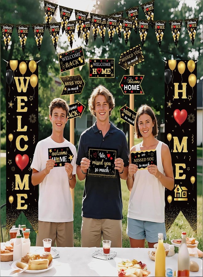 Woosytoo Military Welcome Home Door Banner Decorations Black Gold Welcome Back Home Porch Banner Card for Homecoming Military Return Party Outdoor Indoor Supplies - Image 3