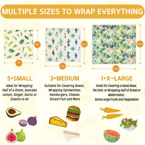 BYTTME Reusable Beeswax Wrap - 9 Pack Beeswax Wraps for Food, Eco-Friendly Beeswax Food Wraps, Bread Sandwich Wrapper - Organic, Sustainable, Zero Waste, Reusable Plastic-Free Food Wrap, 1XL, 3M, 5S - Image 3