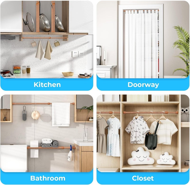 AIZESI Curtain Rods, Small Tension Rod, 17 to 28 Inches, Expandable Spring Curtain Rods, Wood Color, Short Spring Tension Rod for Windows, 2 Pack - Image 5