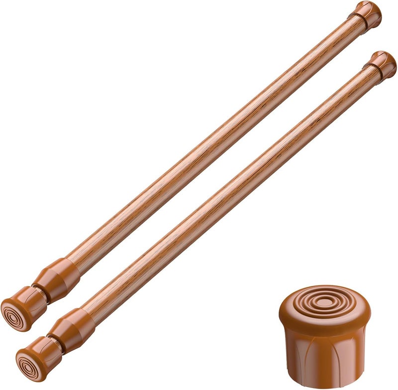 AIZESI Curtain Rods, Small Tension Rod, 17 to 28 Inches, Expandable Spring Curtain Rods, Wood Color, Short Spring Tension Rod for Windows, 2 Pack - Image 1