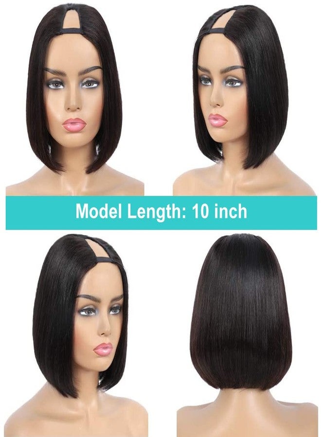 PANEWAY U Part Wig Human Hair Wigs For Black Women 10 inch Short Bob Straight Wig Brazilian Remy Human Hair Bob Wigs Clip in Half Wig U Part Hair Extensions Natural Color - Image 3