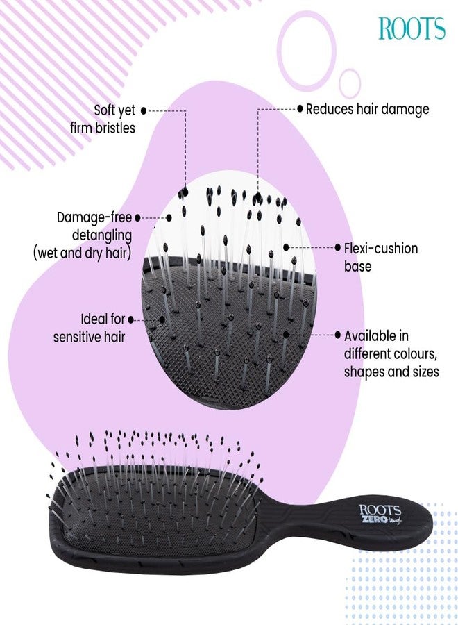 روتس فرشاة شعر ROOTS Zero Tangle ذات المقبض الأسود | قاعدة مرنة | شعيرات ناعمة ومتينة | فك تشابك الشعر الحساس/الرطب/الجاف دون إتلافه | للرجال والنساء | الطول: 8.8 بوصة، رقم الموديل: RZTR-NR - Image 4