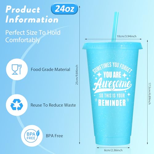 LEIFEOSH 24 Pack Plastic Tumblers with Lids and Straws Sometime You Forget You Are Awesome Gifts Reusable Cups with Lids Colorful Cups for Party Iced Coffee Cup Bulk Tumbler 24 oz Light Color Printed - Image 3