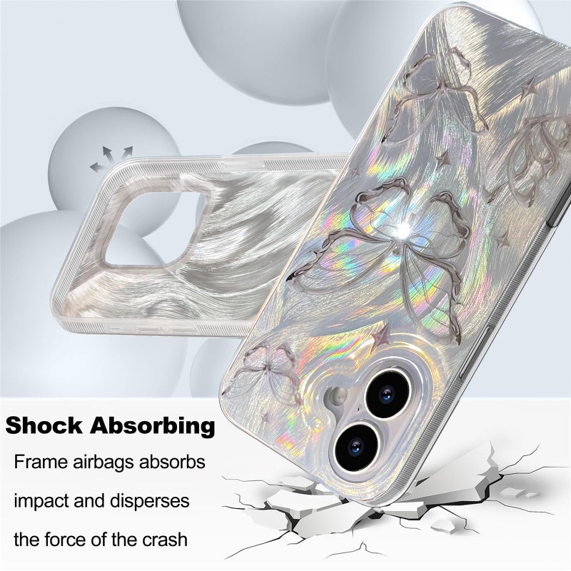 I-MGAE-IN-AR Compact Case for iPhone 16 Shiny Silver Butterfly Design,Cute Trendy Soft Slim TPU Shockproof Protective Phone Cases Cover for Women Girls Aesthetic Glitter - Image 3