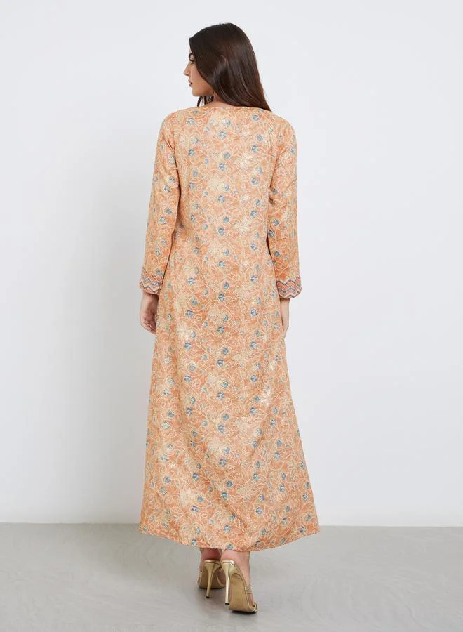 Amirah Amirah Floral Print Lace Insert Maxi Jalabiya
