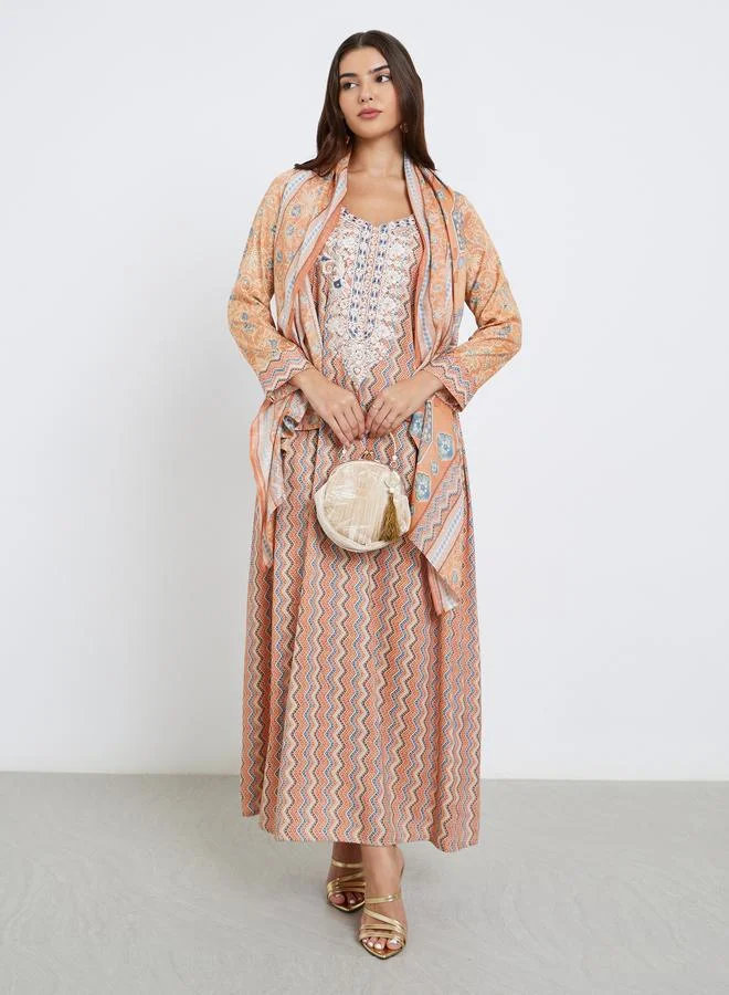 Amirah Amirah Floral Print Lace Insert Maxi Jalabiya