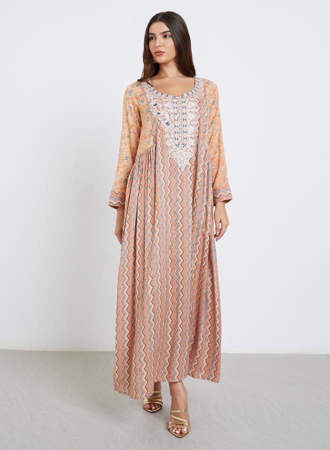 ستايلي أميرة جلابية ماكسي بطبعة زهور ودانتيل - Image 2