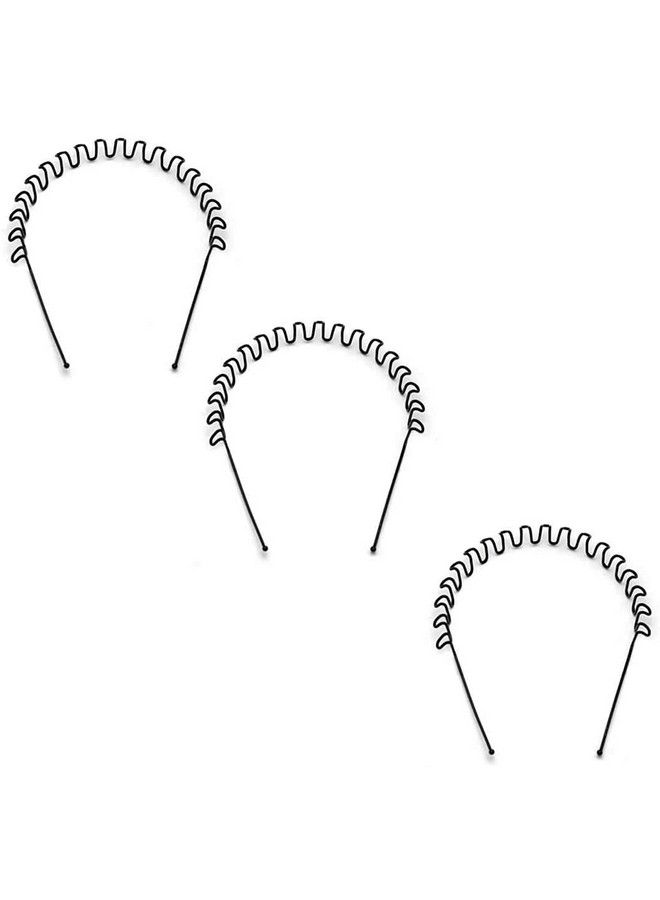 ELRINZA Metal Zigzag Wavy Curled Wire Hairband (Black)Pack Of 3Men And Women - Image 2
