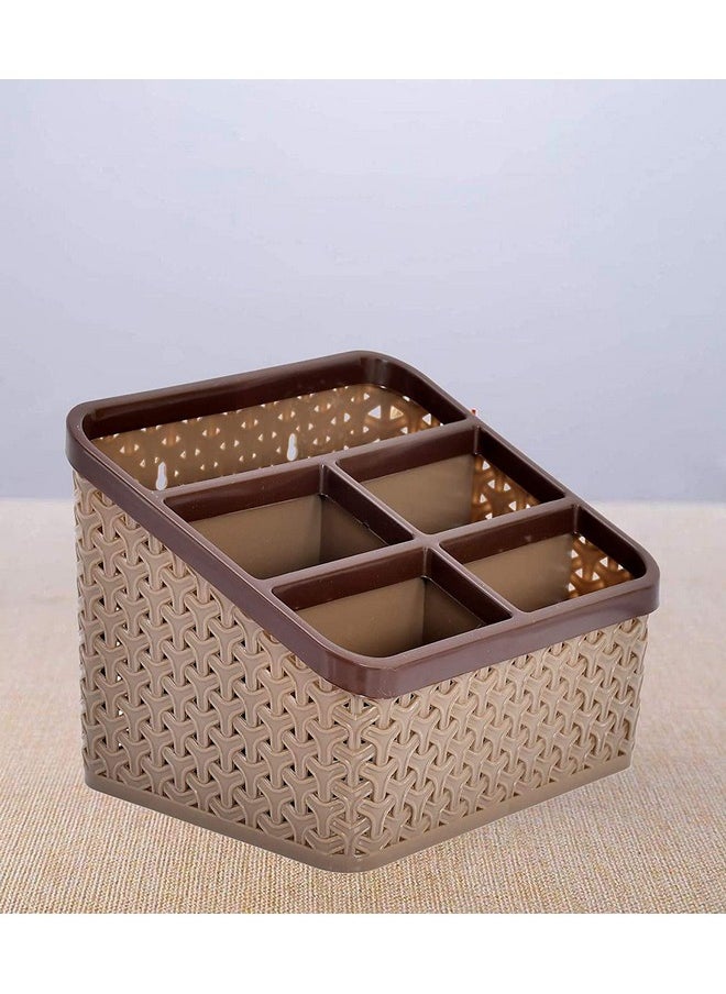 Kuber Industries Kuber Industries Plastic Multi-Purpose Organizer|Compact Desk Makeup| Stationary Box for Case Pen Pencil Holder|Cosmetics, Size Large (Brown)  - Image 2