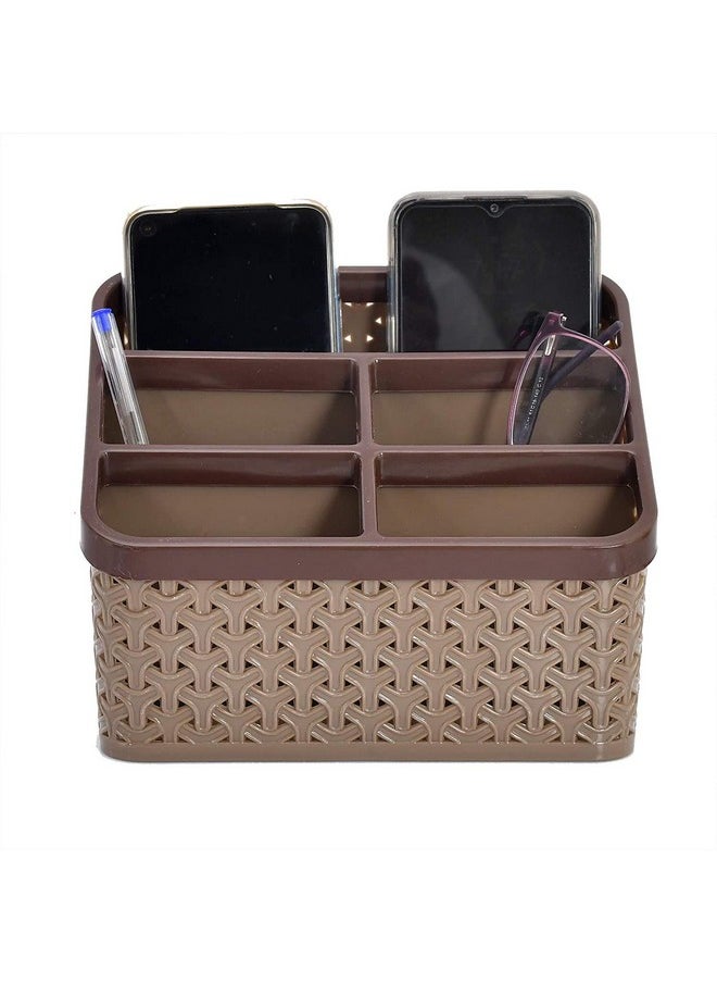 Kuber Industries Kuber Industries Plastic Multi-Purpose Organizer|Compact Desk Makeup| Stationary Box for Case Pen Pencil Holder|Cosmetics, Size Large (Brown)  - Image 5