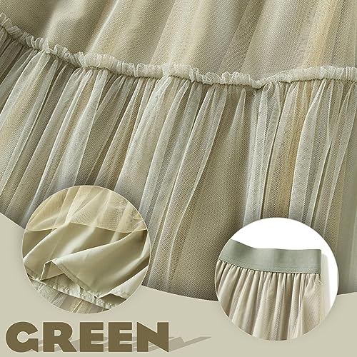 kydely Tulle Skirts for Women Long Pleated Maxi Skirt High Elastic Waist A Line Full Ankle Length Skirt Yellow Green - Image 5