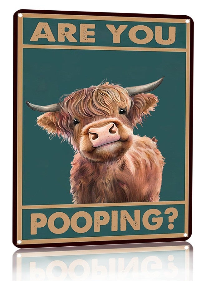 Crazysign Western & Highland Cow Gifts Funny Highland Cow Are You Pooping Vintage Tin Sign for Bathroom Toilet Decor 8 x 12 Inch (3039) - Image 1