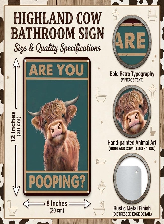 Crazysign Western & Highland Cow Gifts Funny Highland Cow Are You Pooping Vintage Tin Sign for Bathroom Toilet Decor 8 x 12 Inch (3039) - Image 2