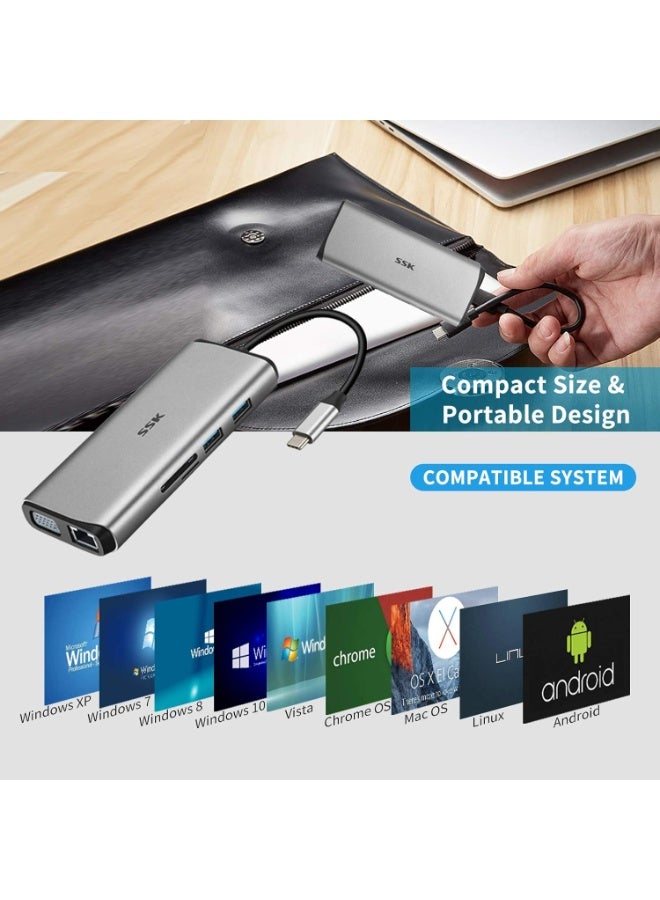اس اس كي محطة إرساء 11 في 1 لأجهزة الكمبيوتر المحمولة مع شاشتين، قاعدة توصيل USB C MacBook Pro HDMI متعدد المنافذ مع إيثرنت، VGA، مدعوم بـ PD3.0، 4 منافذ USB، SD/TF CR لأجهزة MacBook Air (Thunderbolt 3) من النوع C - Image 3