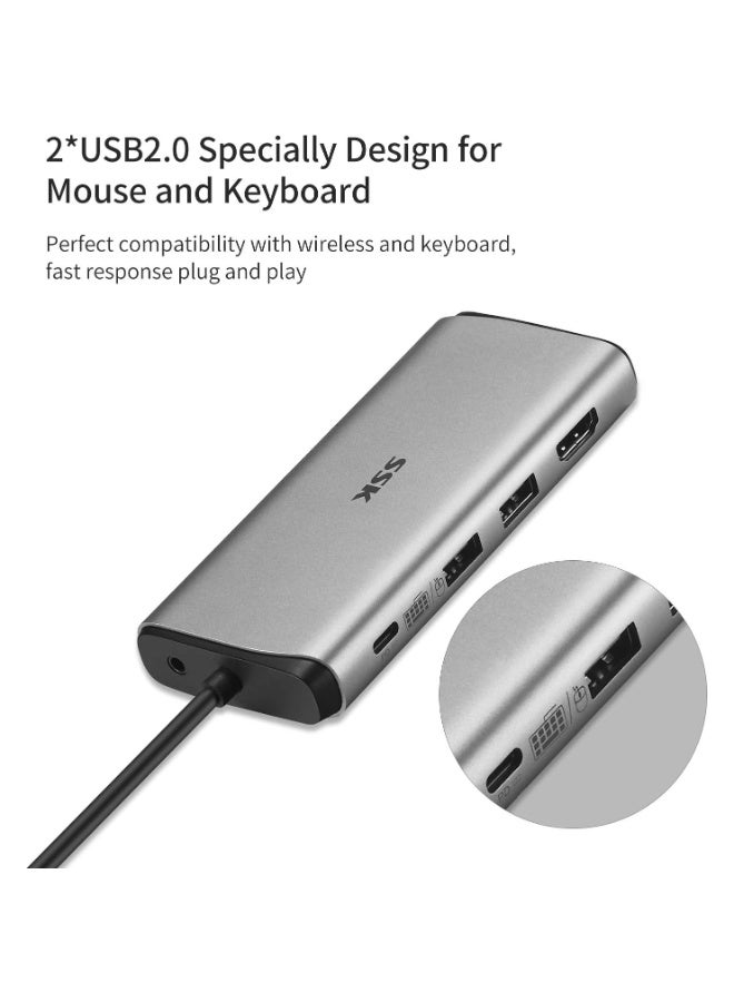 اس اس كي محطة إرساء 11 في 1 لأجهزة الكمبيوتر المحمولة مع شاشتين، قاعدة توصيل USB C MacBook Pro HDMI متعدد المنافذ مع إيثرنت، VGA، مدعوم بـ PD3.0، 4 منافذ USB، SD/TF CR لأجهزة MacBook Air (Thunderbolt 3) من النوع C - Image 2