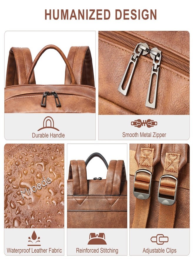 Mroede Leather Laptop Backpack for Women 15.6 Inch Laptop Travel Backpack Purse Casual Daypack with Laptop Compartment for College Work Nurse Business Weekender, Brown - Image 4