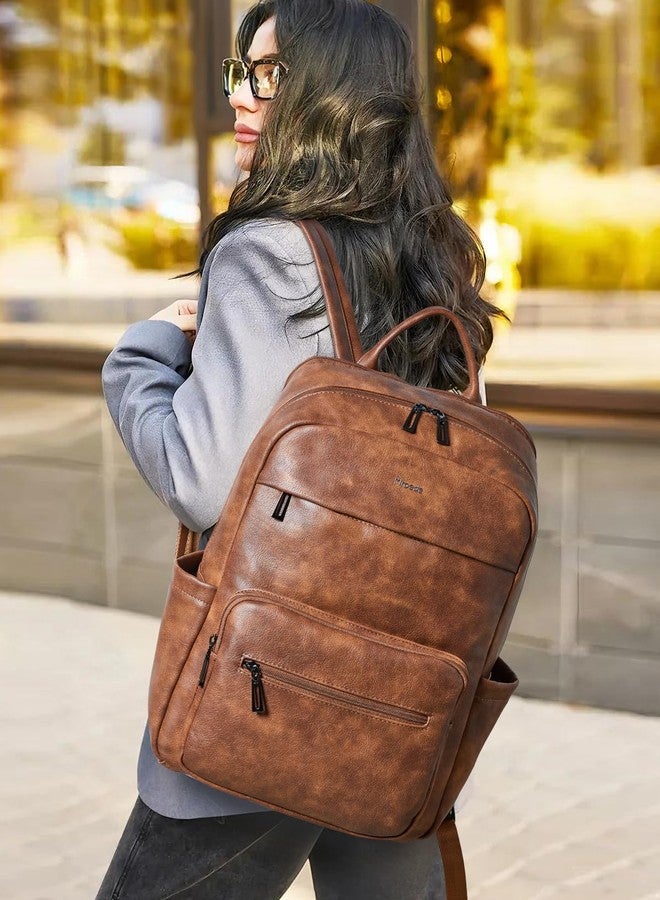 Mroede Leather Laptop Backpack for Women 15.6 Inch Laptop Travel Backpack Purse Casual Daypack with Laptop Compartment for College Work Nurse Business Weekender, Brown - Image 5