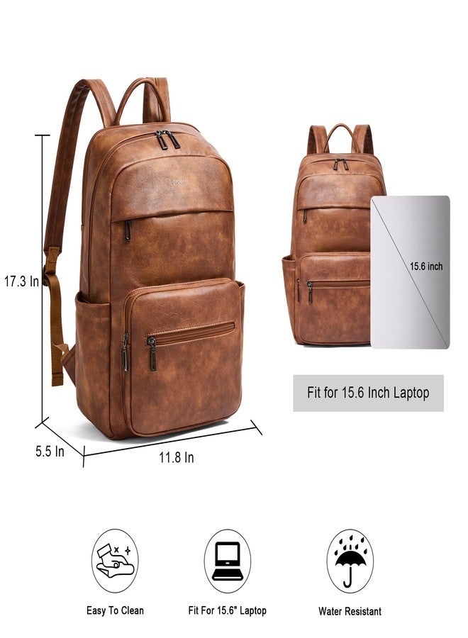 Mroede Leather Laptop Backpack for Women 15.6 Inch Laptop Travel Backpack Purse Casual Daypack with Laptop Compartment for College Work Nurse Business Weekender, Brown - Image 3