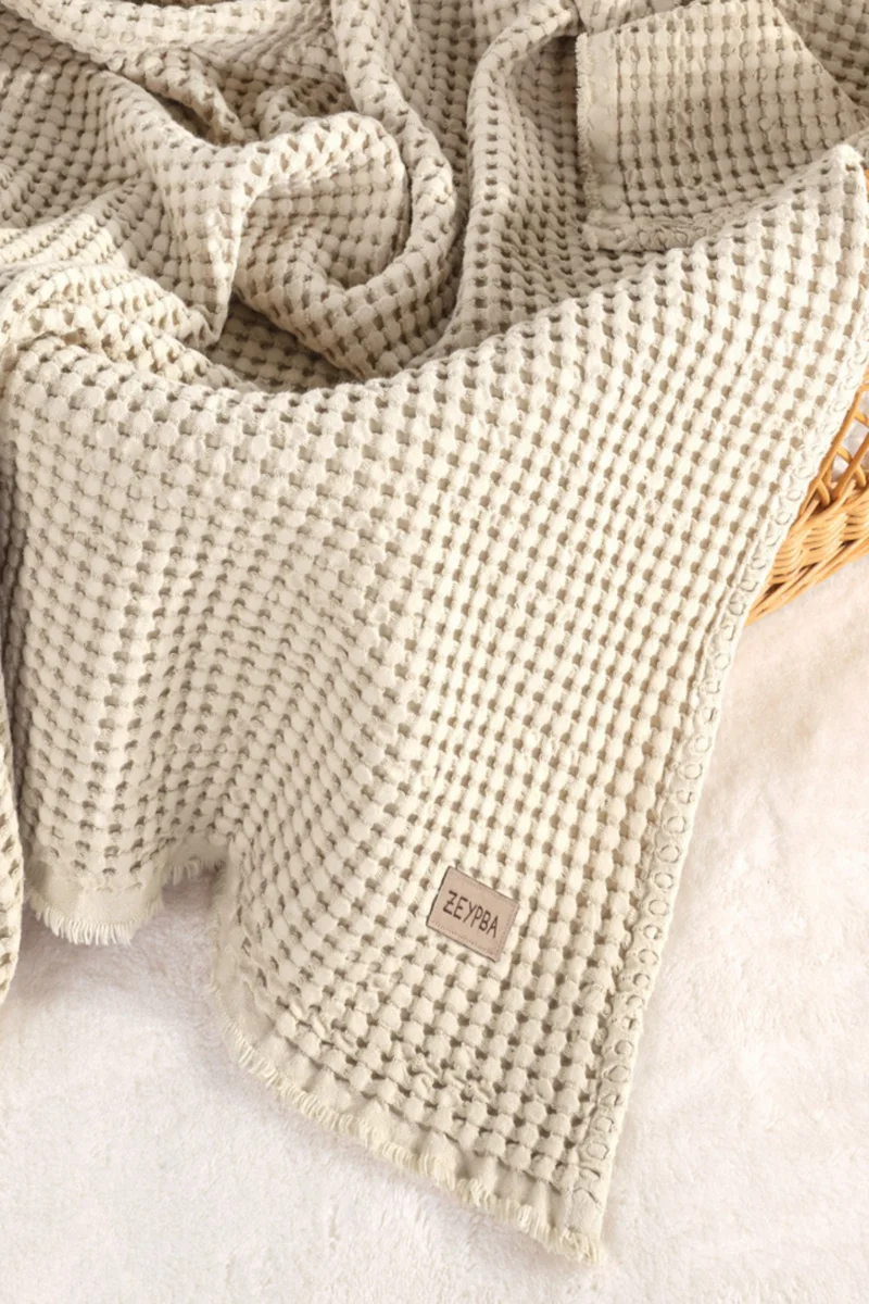 زيبا 100% Cotton Baby Thick Waffle Blanket Beige