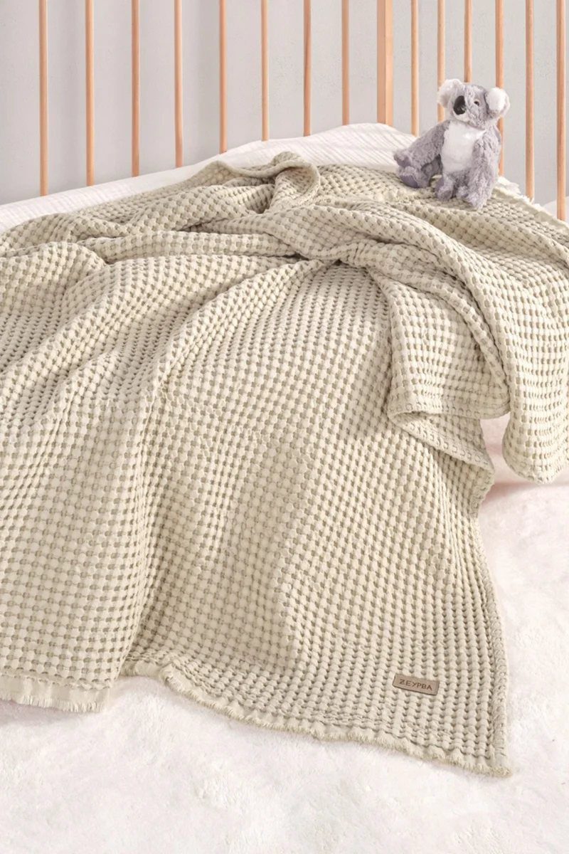 زيبا 100% Cotton Baby Thick Waffle Blanket Beige